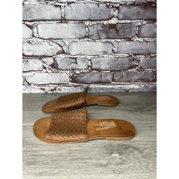 almudena miliani Brown Leather Woven Slide Sandals Women Sz 9M US/40EU - Picture 10 of 16